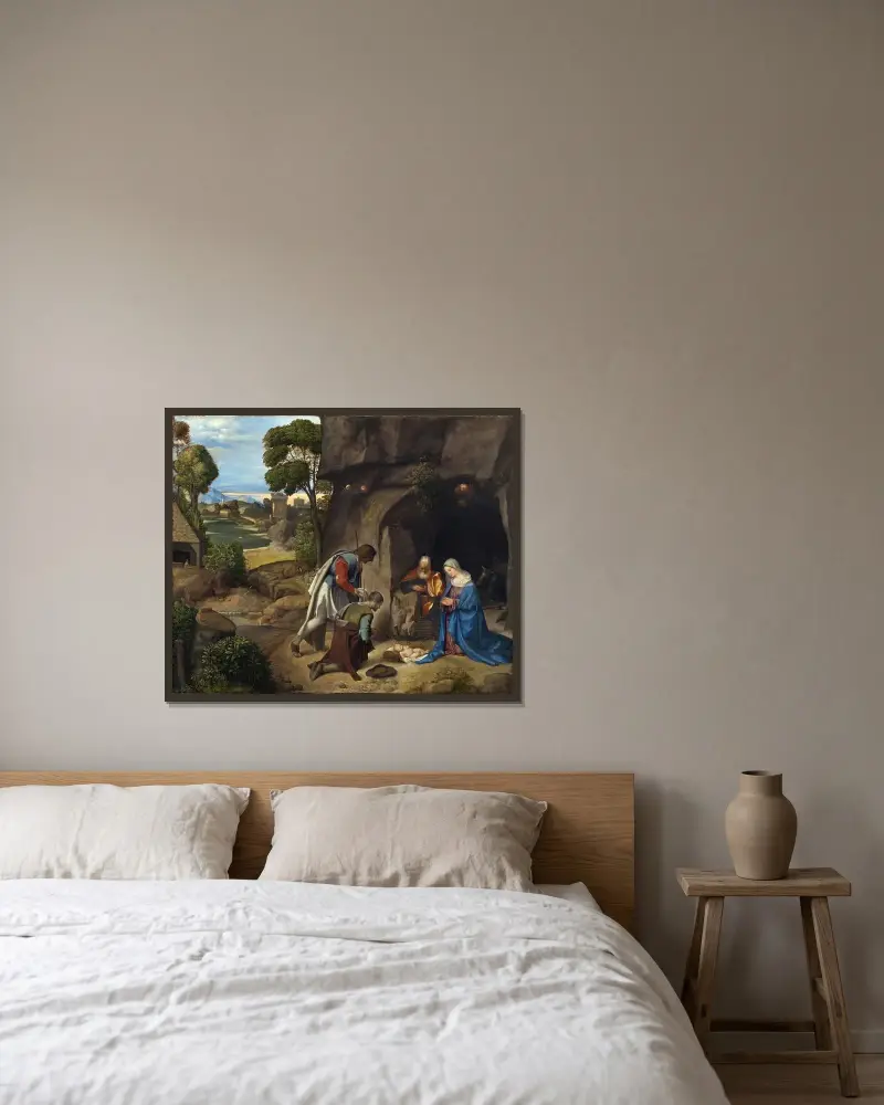 The Adoration of the Shepherds, Giorgione w ramie na ścianie