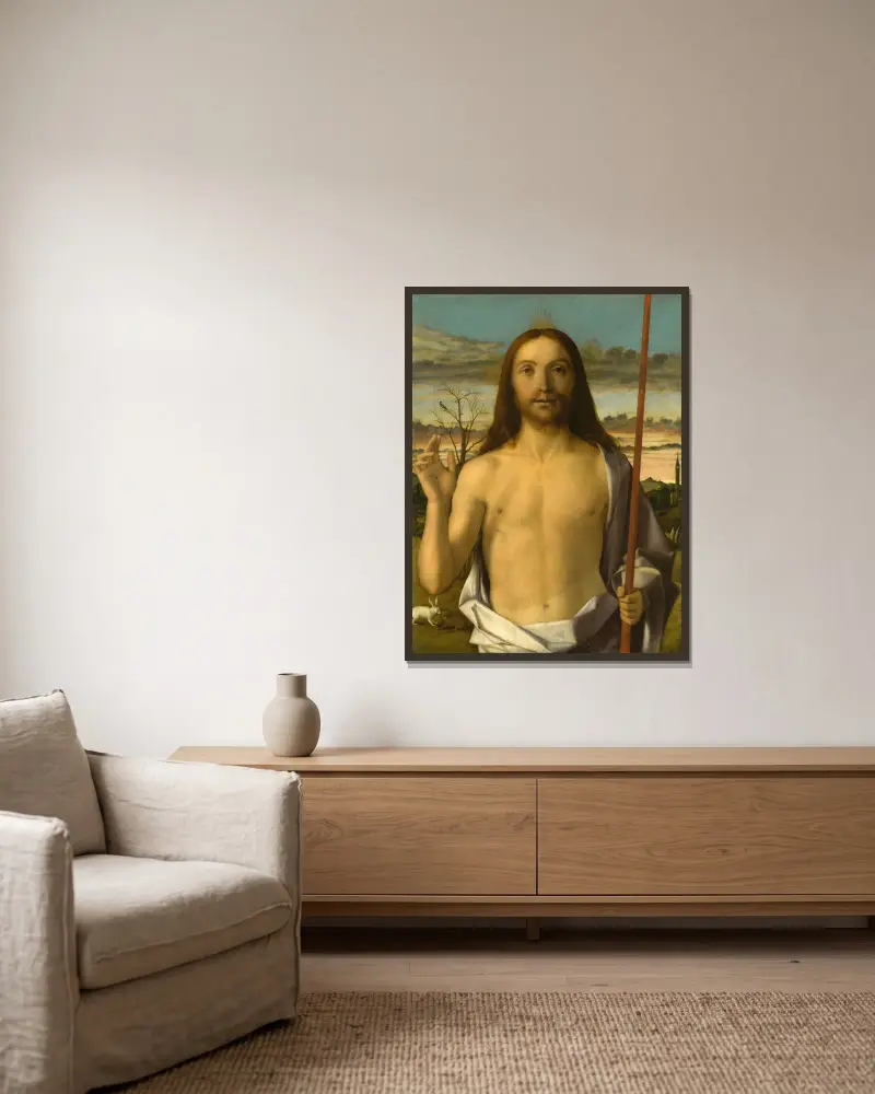 Christ Blessing av Giovanni Bellini inramad på en vägg