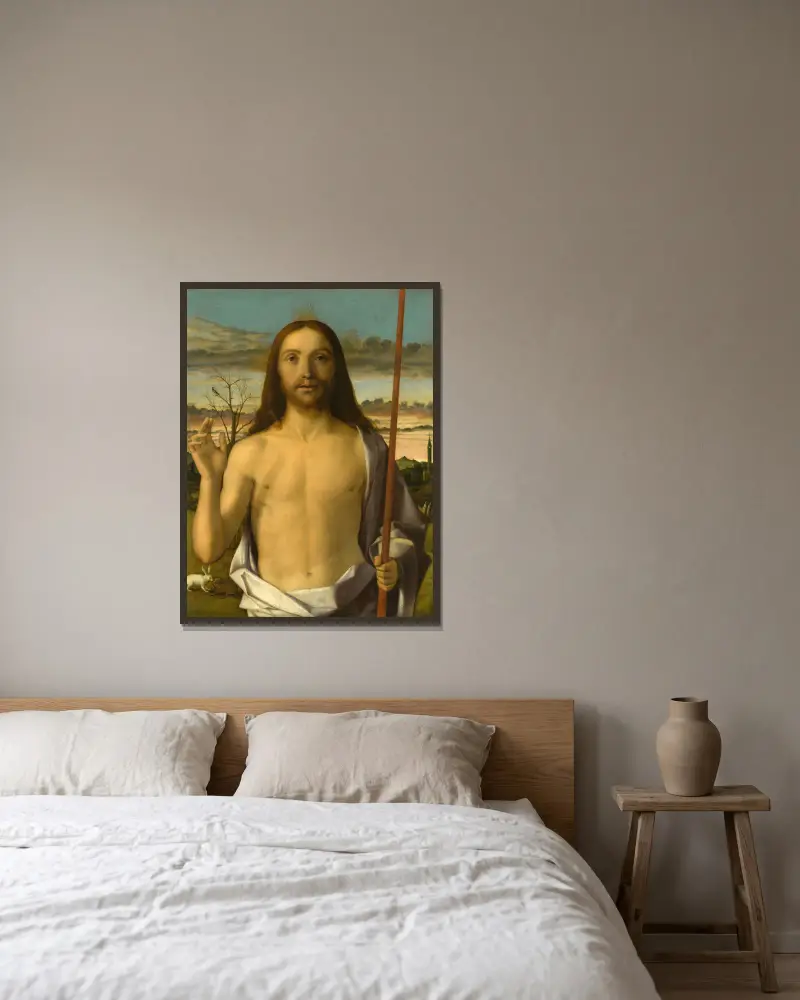 Christ Blessing av Giovanni Bellini inramad på en vägg