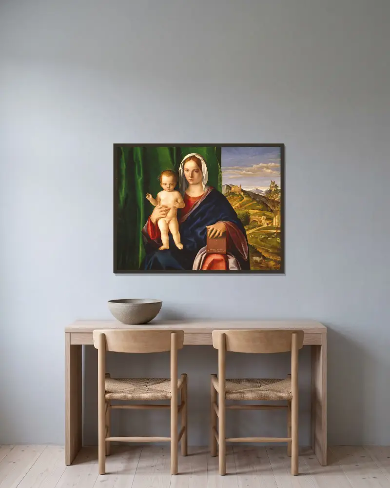 Madonna and Child, 1509 av Giovanni Bellini inramad på en vägg