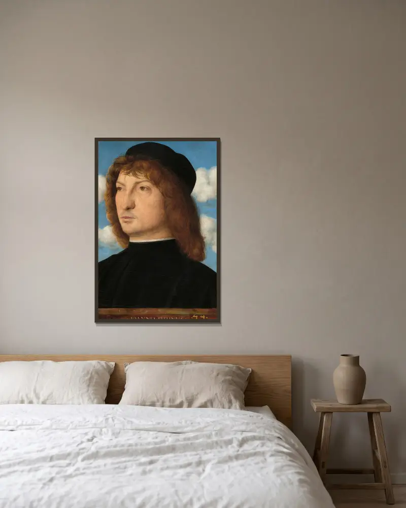 Porträtt av en venetiansk herre av Giovanni Bellini inramad på en vägg