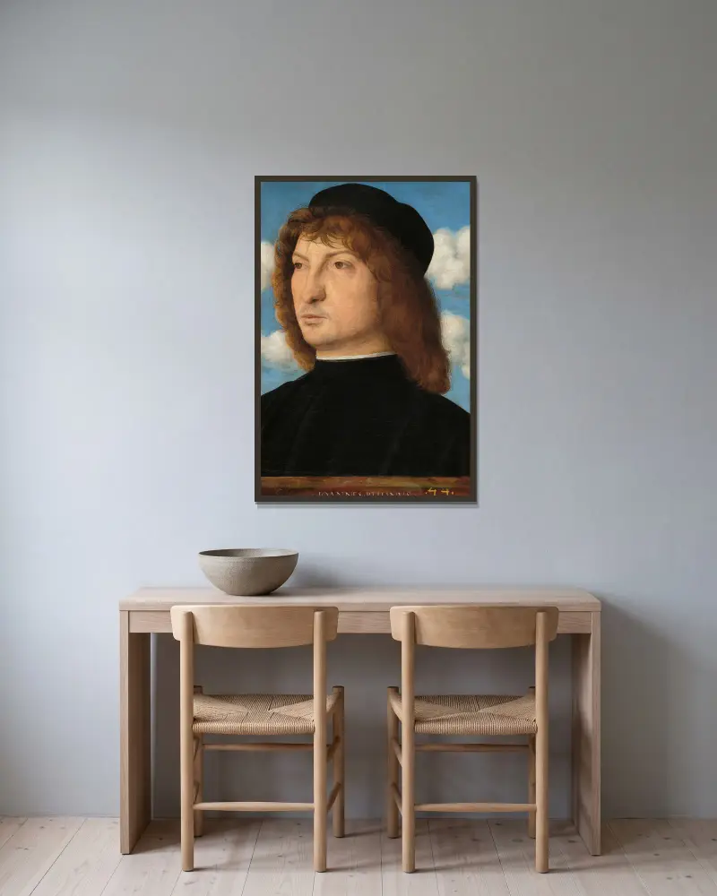 Porträtt av en venetiansk herre av Giovanni Bellini inramad på en vägg