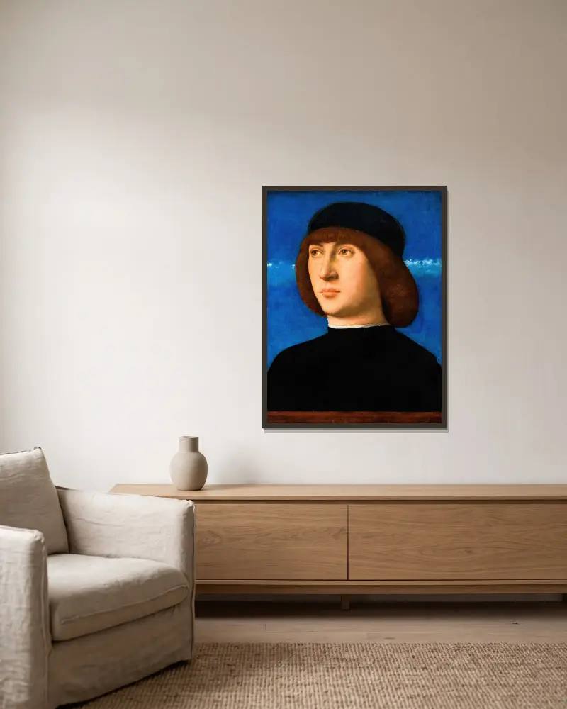 Porträtt av en ung man, 1490 – nr 1 av Giovanni Bellini inramad på en vägg