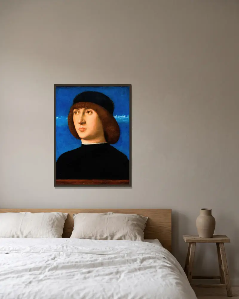 Porträtt av en ung man, 1490 – nr 1 av Giovanni Bellini inramad på en vägg