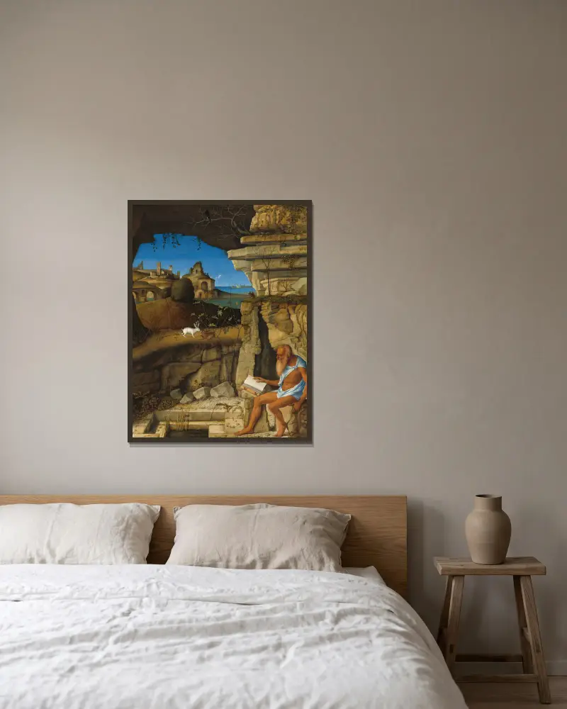 Svatý Jeroným při čtení, Giovanni Bellini v rámu na stěně