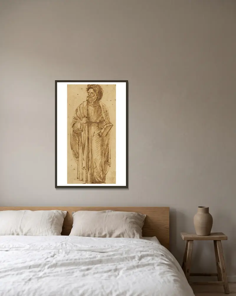 Stående man med turban av Giovanni Bellini inramad på en vägg