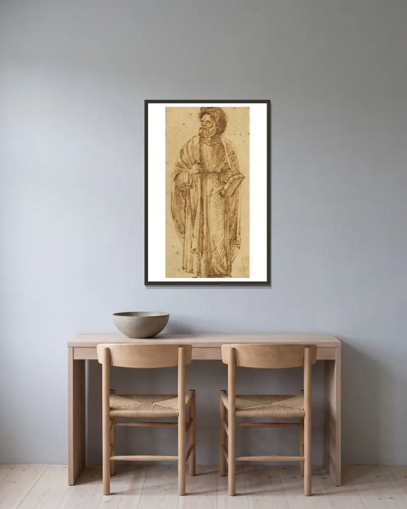 Stående man med turban av Giovanni Bellini inramad på en vägg