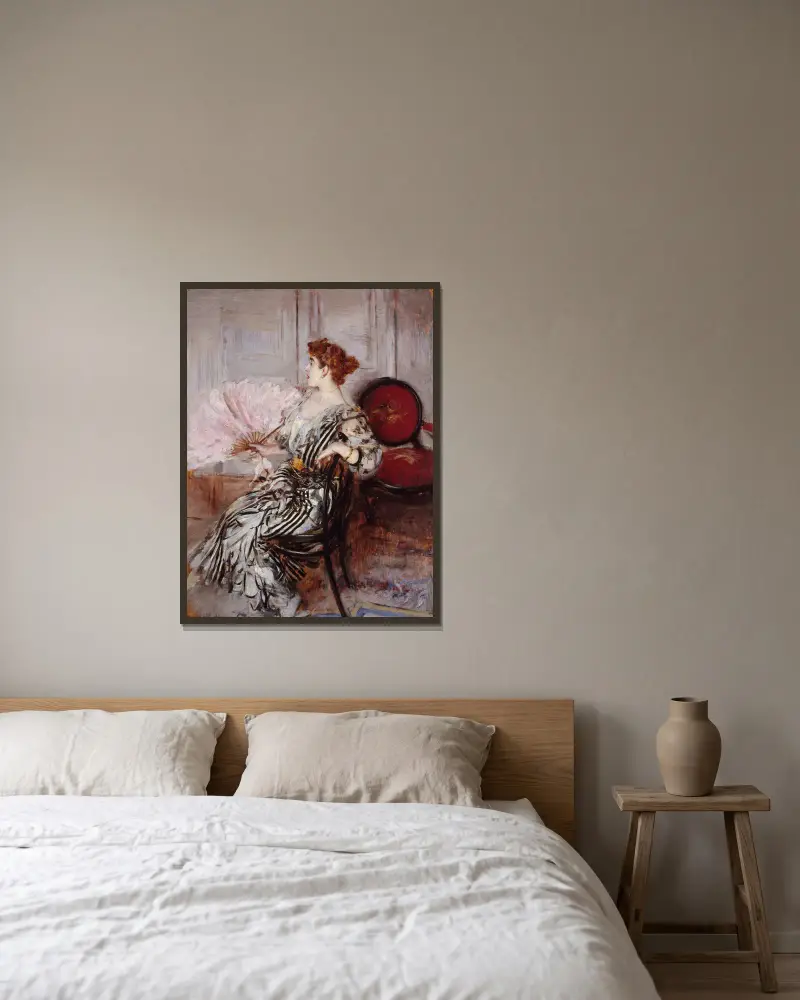 Porträtt av Madame Torri, dansös vid operan av Giovanni Boldini inramad på en vägg