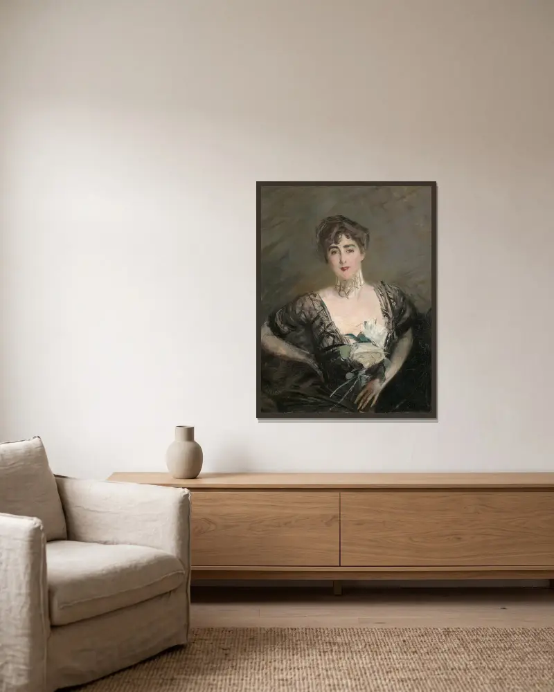 Porträtt av Josefina Alvear de Errázuriz av Giovanni Boldini inramad på en vägg