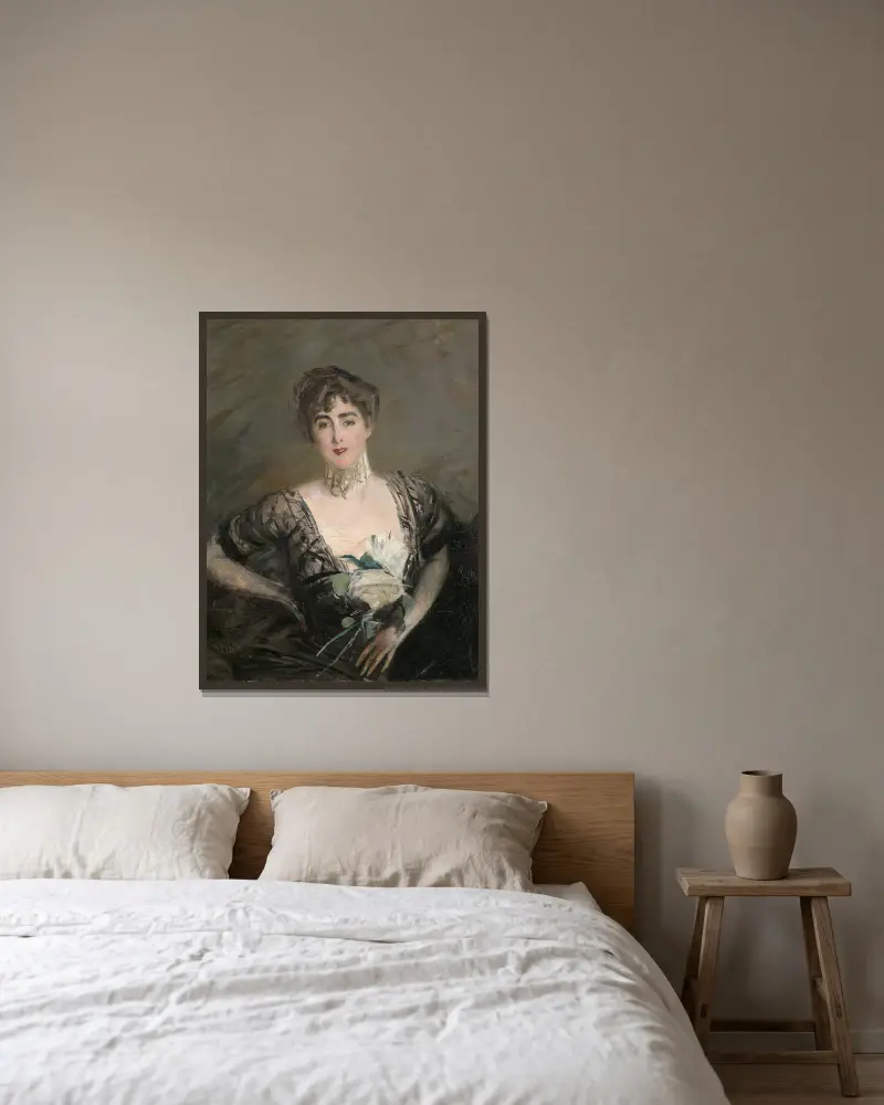 Porträtt av Josefina Alvear de Errázuriz av Giovanni Boldini inramad på en vägg