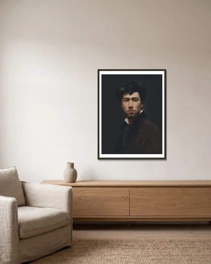 Porträtt av en ung man av Giovanni Boldini inramad på en vägg