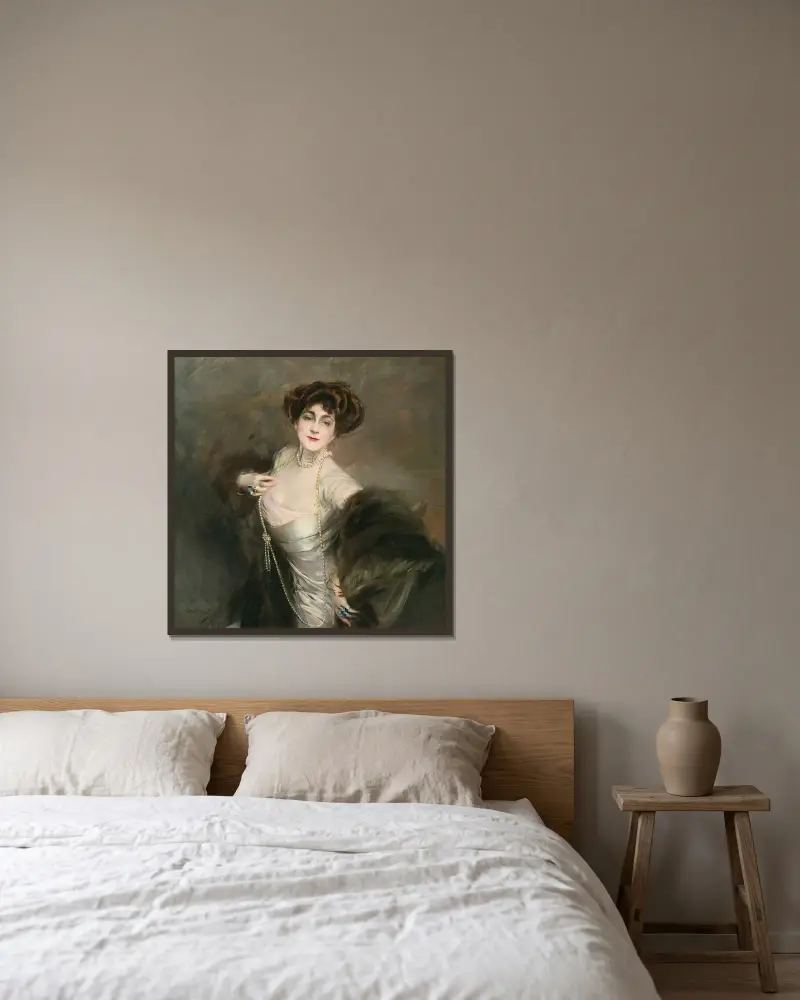 Porträtt av Diaz Albertini av Giovanni Boldini inramad på en vägg