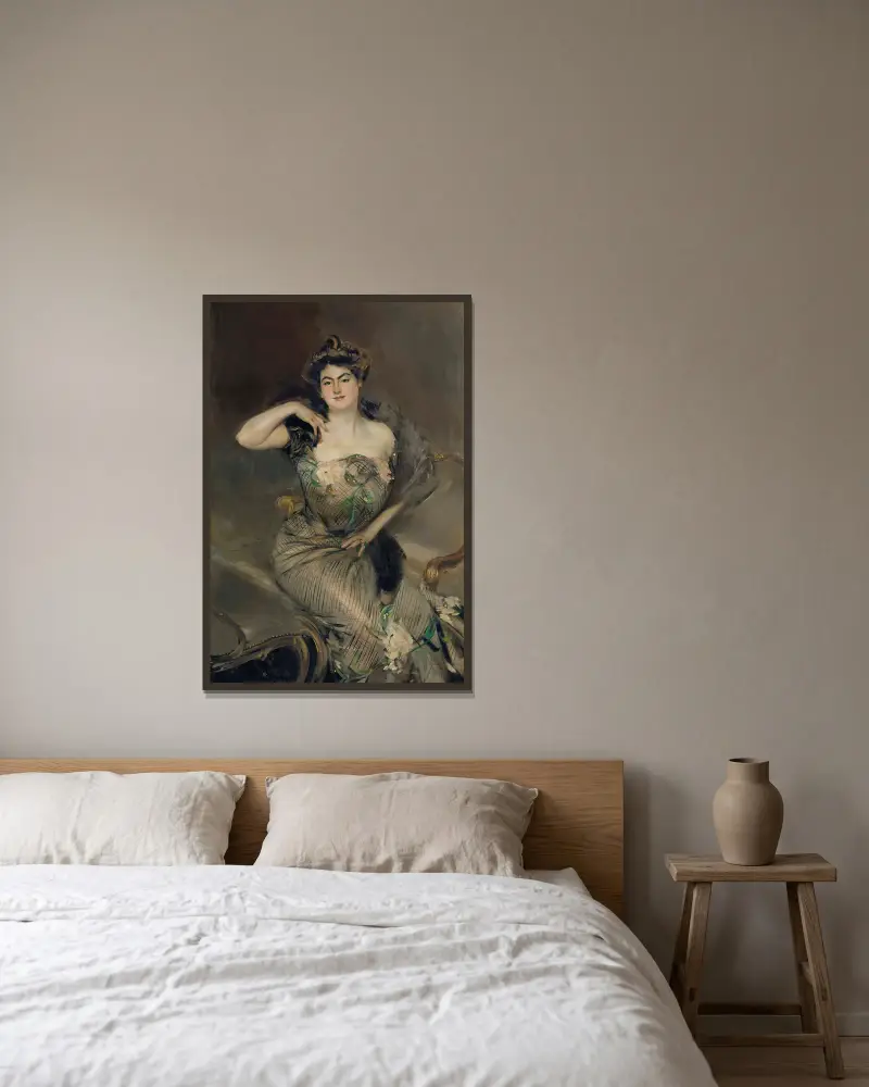Porträtt av Madame Arnold Seligmann av Giovanni Boldini inramad på en vägg