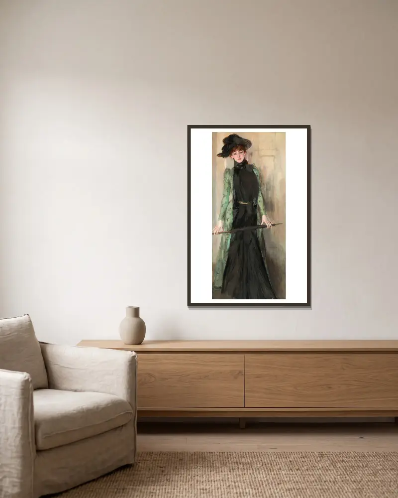 Porträtt av Madame Roger-Jourdain av Giovanni Boldini inramad på en vägg