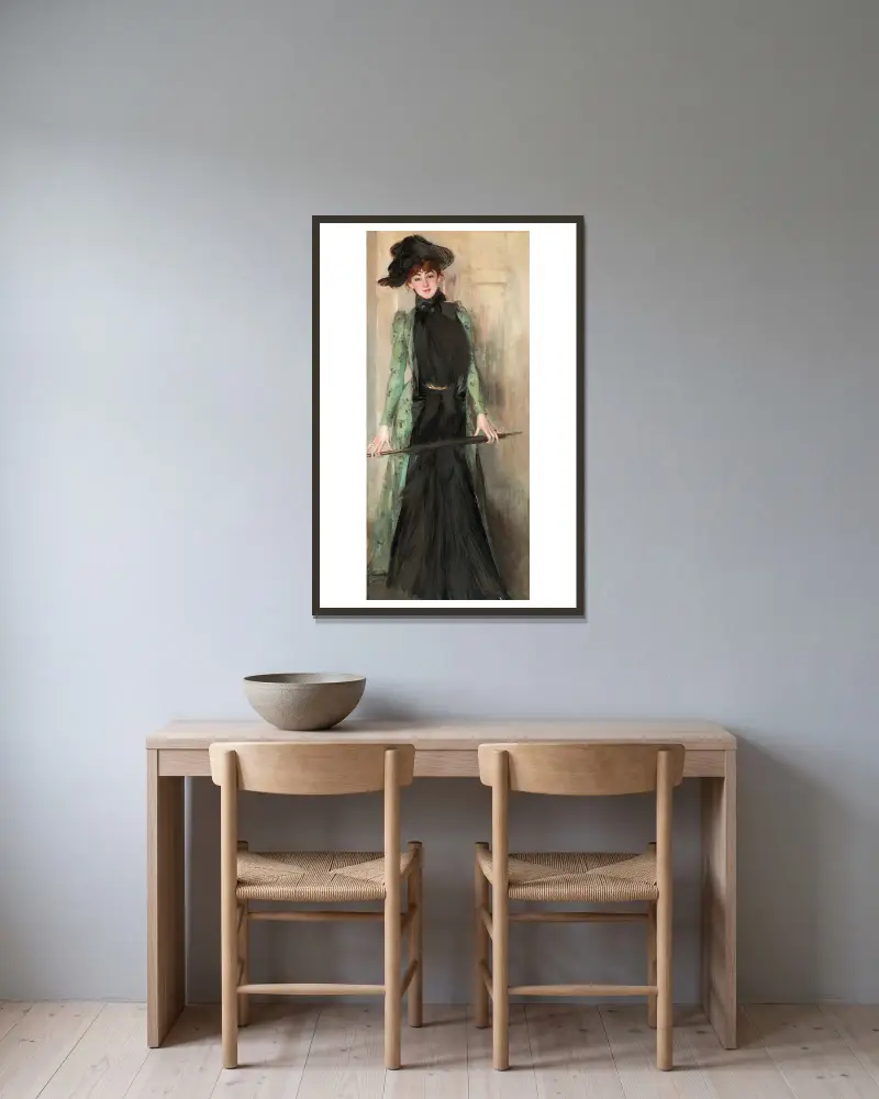 Porträtt av Madame Roger-Jourdain av Giovanni Boldini inramad på en vägg
