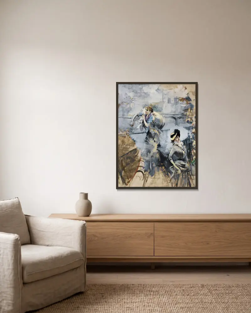 Wäscherin und junge Brünette an der Seine, Paris von Giovanni Boldini gerahmt an einer Wand