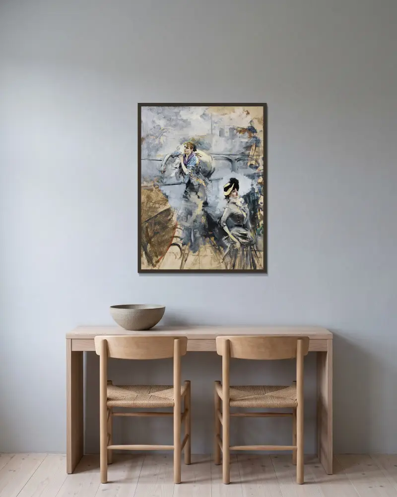 Wäscherin und junge Brünette an der Seine, Paris von Giovanni Boldini gerahmt an einer Wand