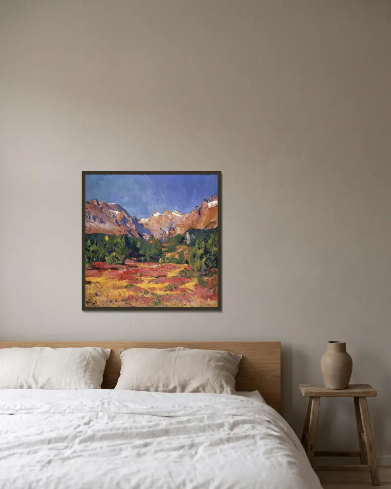 Autumn Landscape (Maroz Valley With Piz Duan And Gletscherhorn) av Giovanni Giacometti inramad på en vägg
