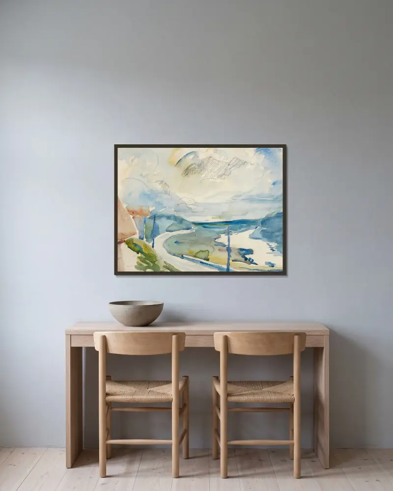 Morgon i Maloja av Giovanni Giacometti inramad på en vägg