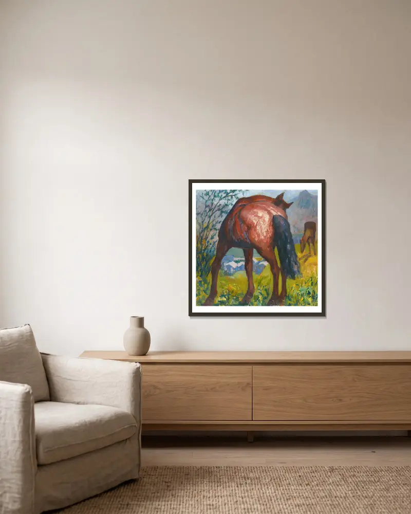 Red Horse av Giovanni Giacometti inramad på en vägg