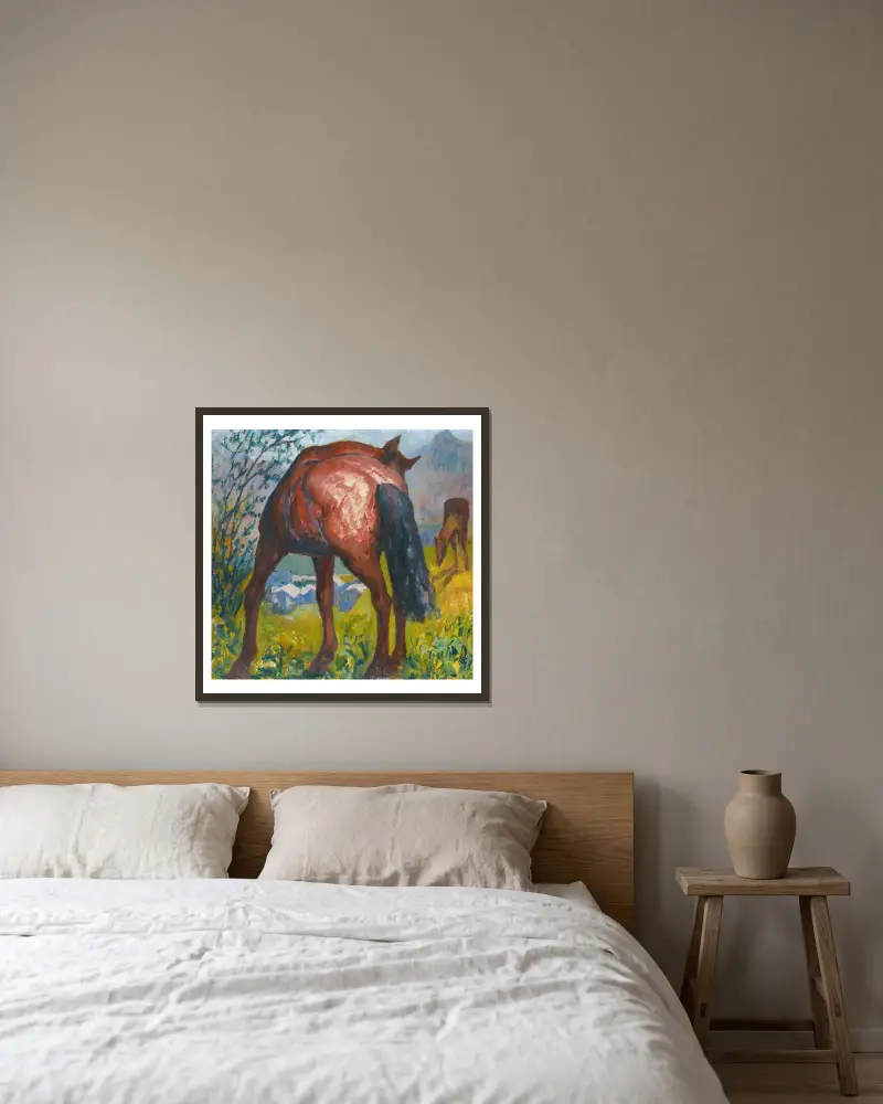 Red Horse av Giovanni Giacometti inramad på en vägg