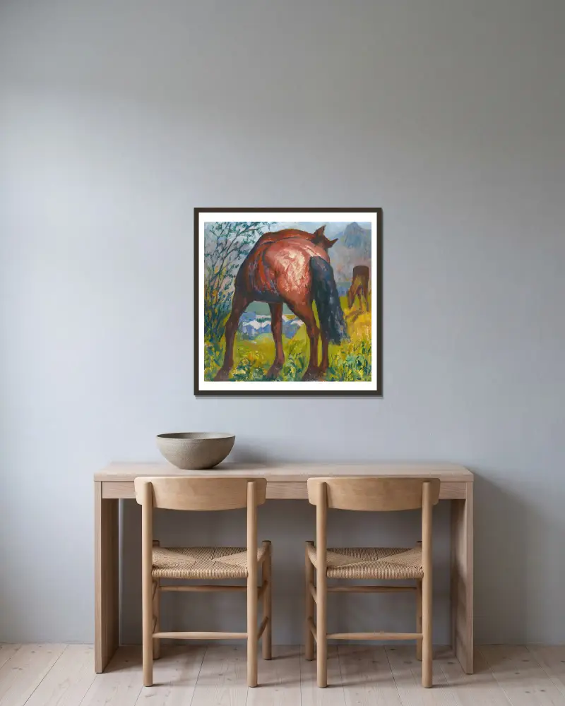 Red Horse av Giovanni Giacometti inramad på en vägg