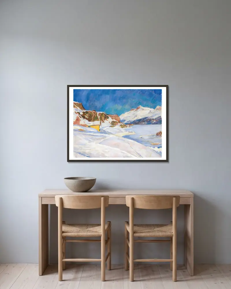 Vinterlandskap nära Capolago av Giovanni Giacometti inramad på en vägg
