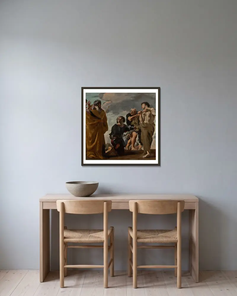 Mose und die Kundschafter aus Kanaan von Giovanni Lanfranco gerahmt an einer Wand