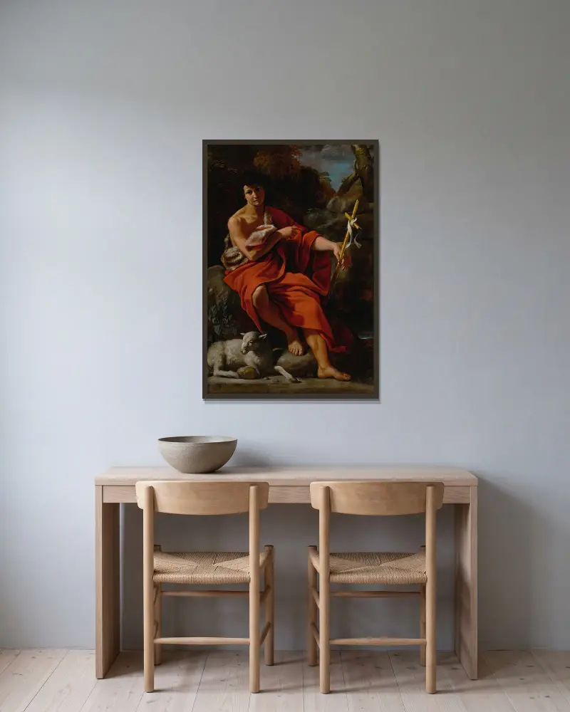 Johannes der Täufer in der Wüste von Giovanni Lanfranco gerahmt an einer Wand