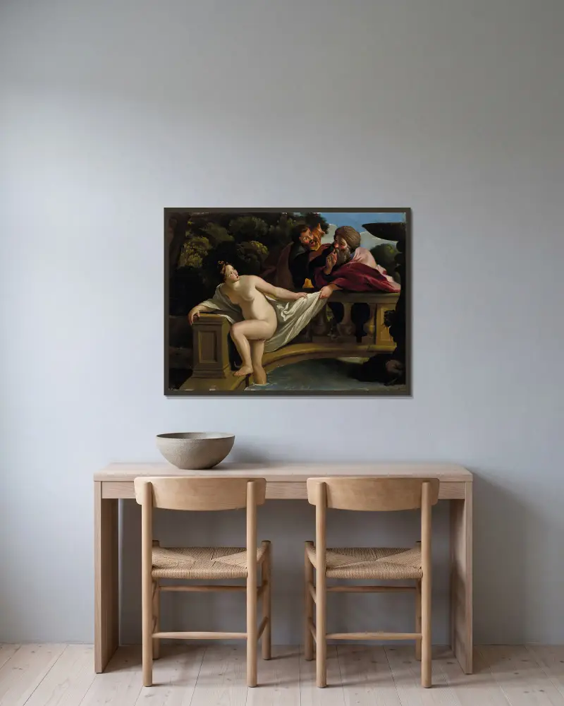 Susanna and the Elders av Giovanni Lanfranco inramad på en vägg