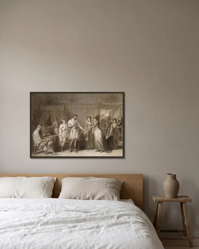 Bayard lehnt die Geschenke seiner Gastgeberin in Brescia ab von Anne Louis Girodet-Trioson gerahmt an einer Wand