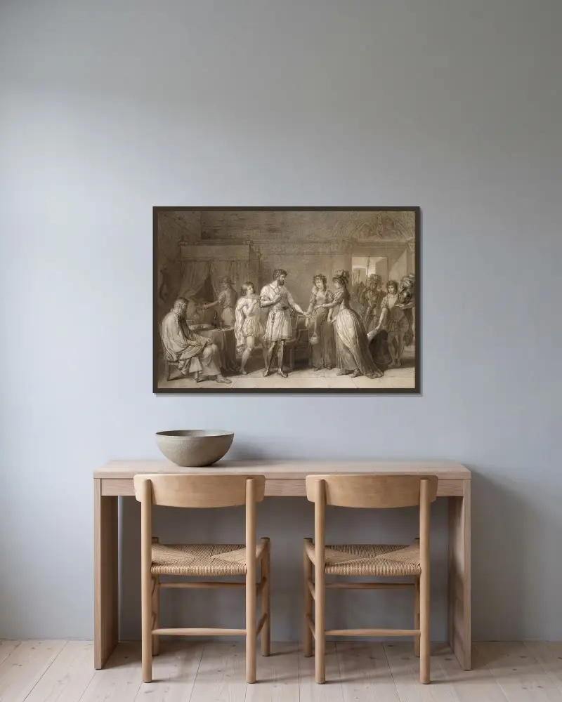 Bayard lehnt die Geschenke seiner Gastgeberin in Brescia ab von Anne Louis Girodet-Trioson gerahmt an einer Wand