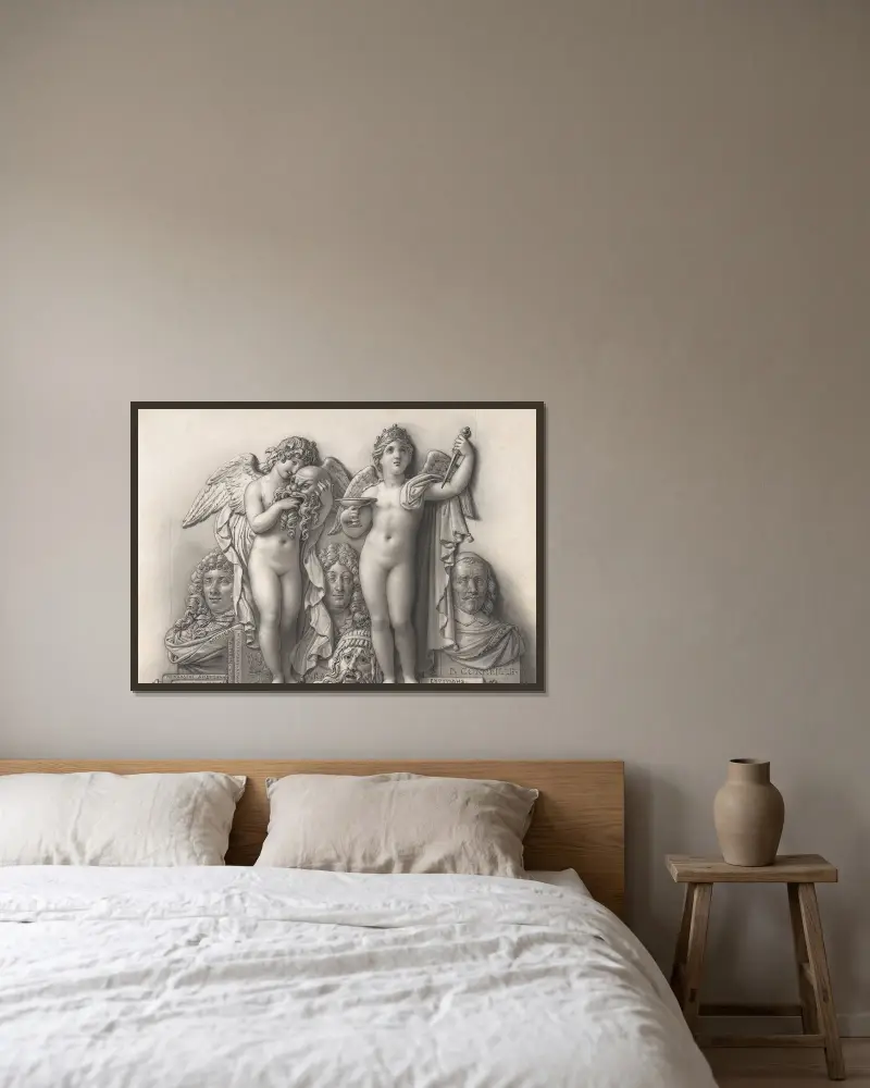 Komödie und Tragödie von Anne Louis Girodet-Trioson gerahmt an einer Wand