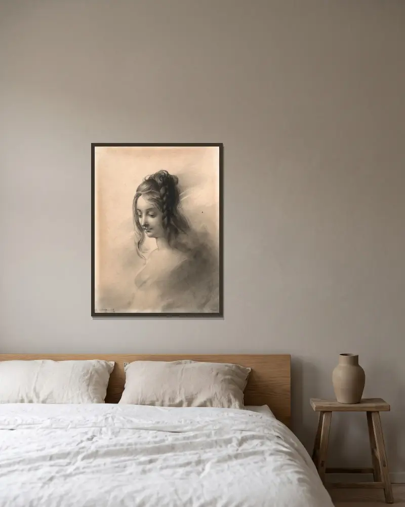 Studie eines Mädchenkopfes von Anne Louis Girodet-Trioson gerahmt an einer Wand