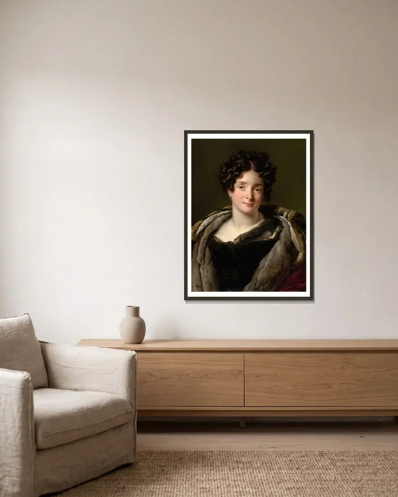 Madame Jacques-Louis-Étienne Reizet (Colette-Désirée-Thérèse Godefroy, 1782–1850) av Anne Louis Girodet-Trioson inramad på en vägg