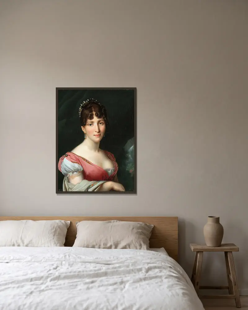 Porträtt av Hortense de Beauharnais, drottning av Holland av Anne Louis Girodet-Trioson inramad på en vägg