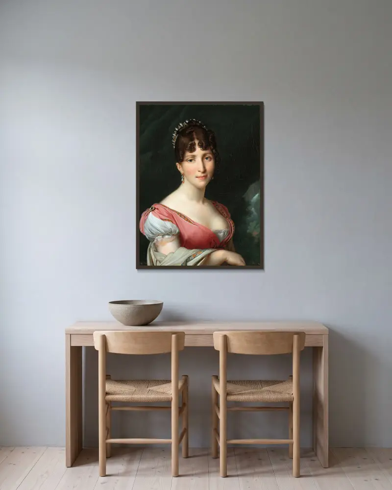 Porträtt av Hortense de Beauharnais, drottning av Holland av Anne Louis Girodet-Trioson inramad på en vägg