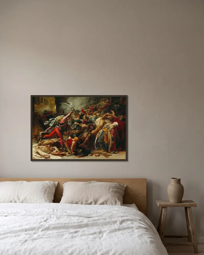 Skiss till Kairorevolten av Anne Louis Girodet-Trioson inramad på en vägg