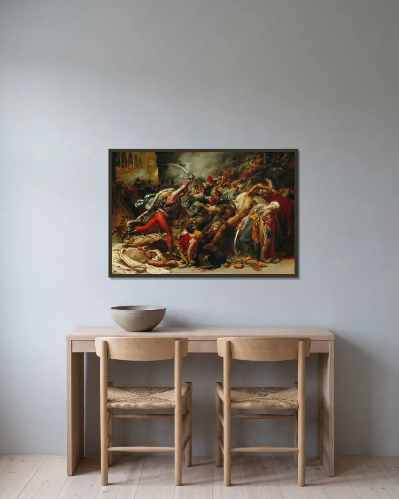 Skiss till Kairorevolten av Anne Louis Girodet-Trioson inramad på en vägg
