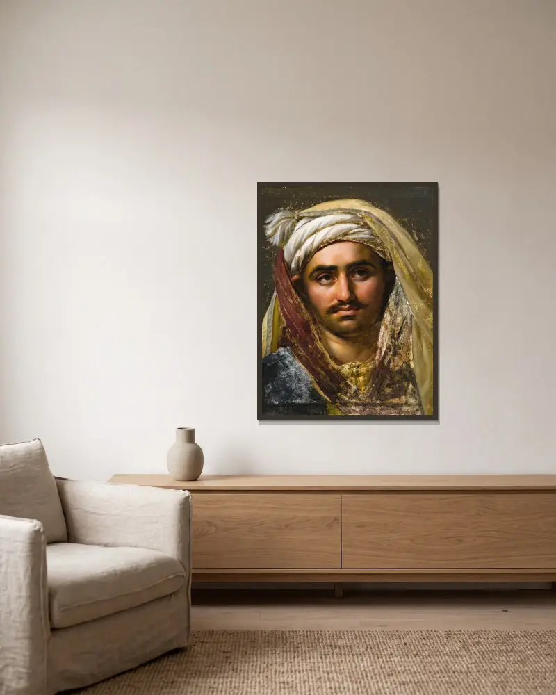 Huvud av en ung turk av Anne Louis Girodet-Trioson inramad på en vägg
