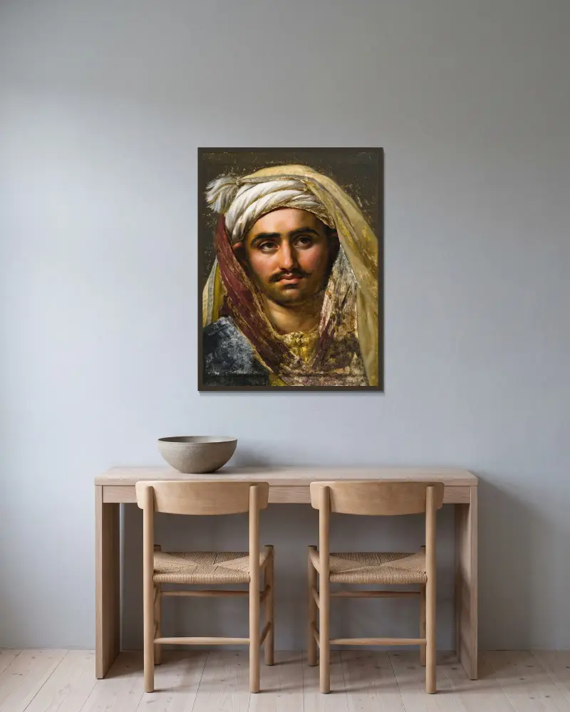Huvud av en ung turk av Anne Louis Girodet-Trioson inramad på en vägg