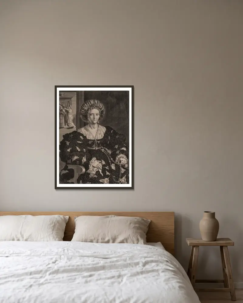 Isabella d’Este av Giulio Romano inramad på en vägg
