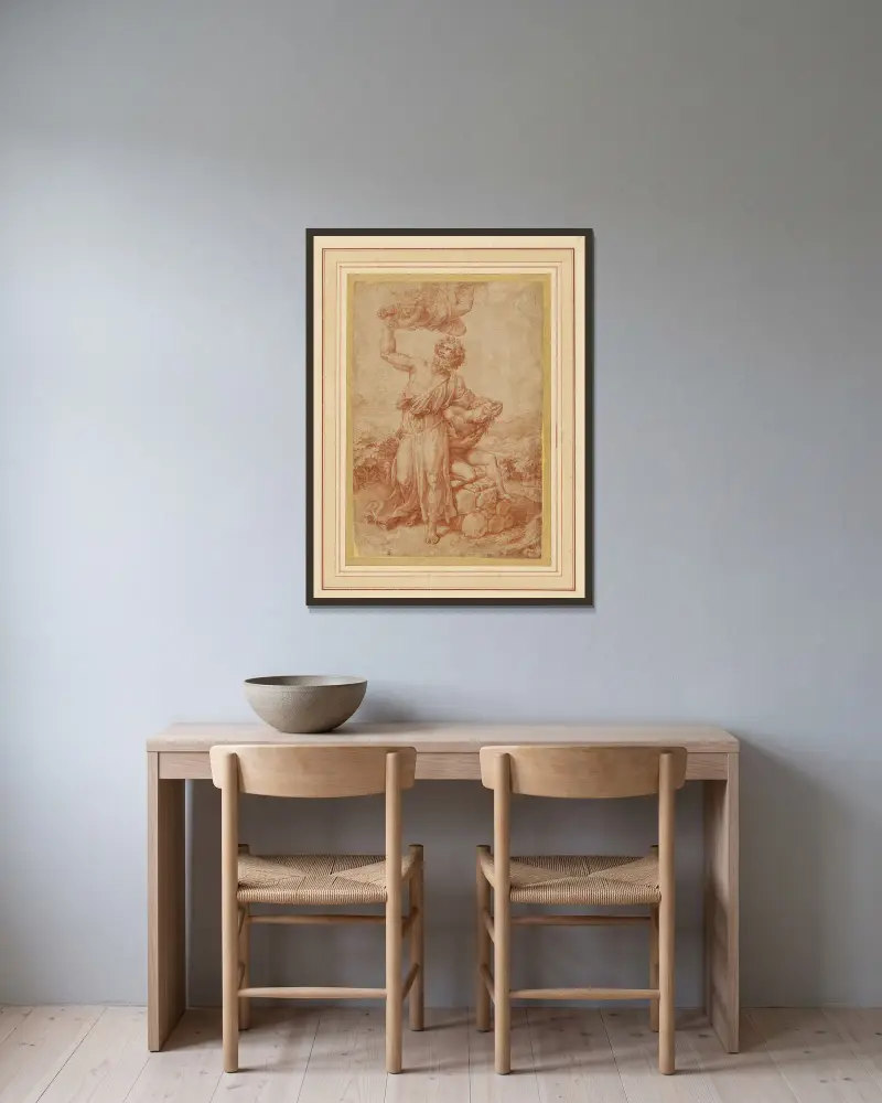 Das Opfer Isaaks von Giulio Romano gerahmt an einer Wand
