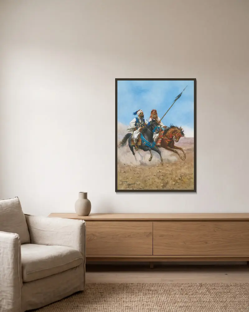 The Arab Riders av Giulio Rosati inramad på en vägg