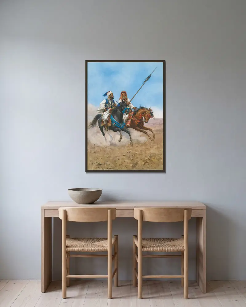 The Arab Riders av Giulio Rosati inramad på en vägg