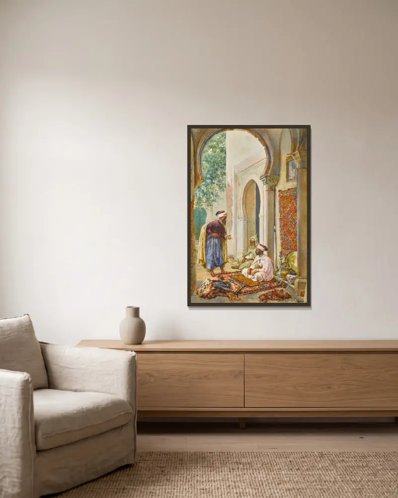 Der Kaufmann von Giulio Rosati gerahmt an einer Wand