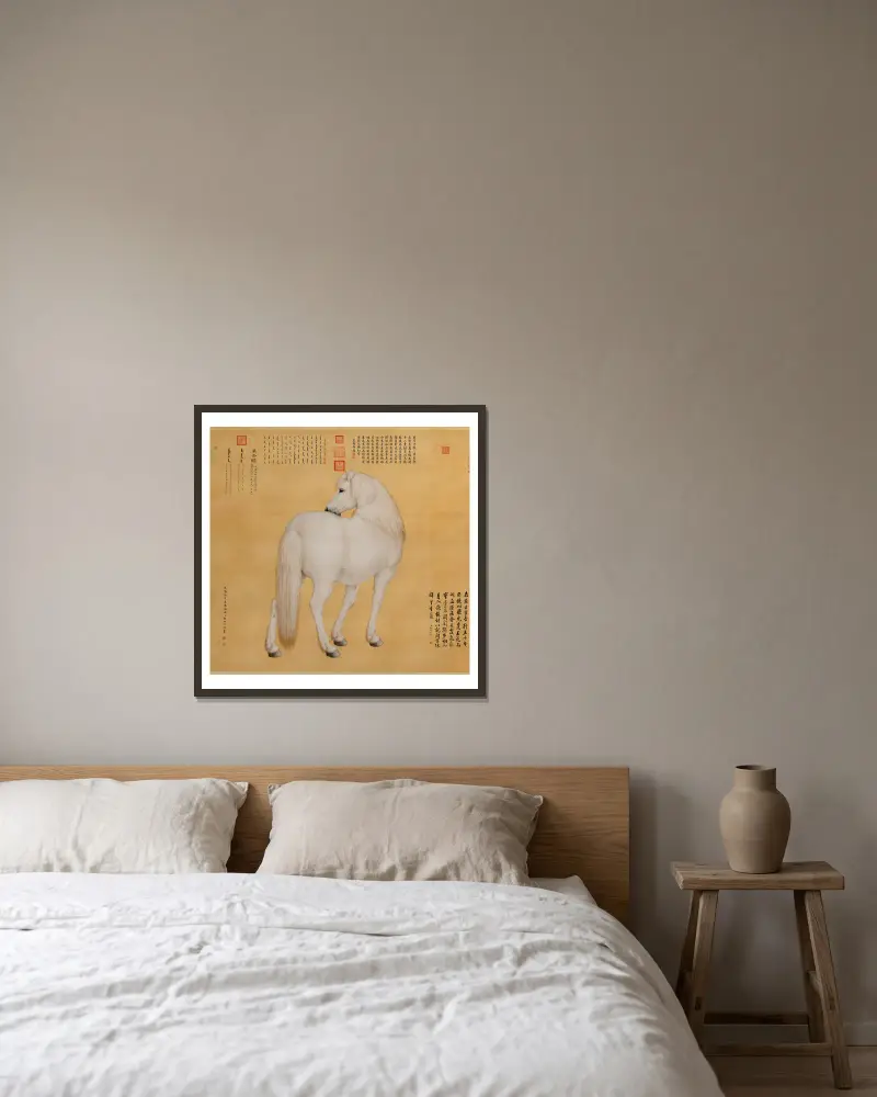 Pferd von Giuseppe Castiglione gerahmt an einer Wand