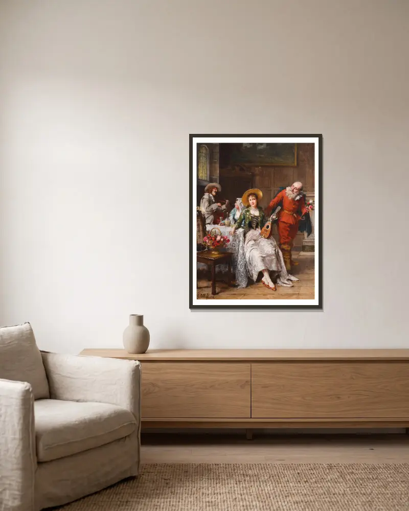 Die Musikstunde von Giuseppe Castiglione gerahmt an einer Wand