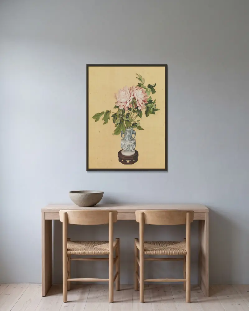Blumenvase von Giuseppe Castiglione gerahmt an einer Wand