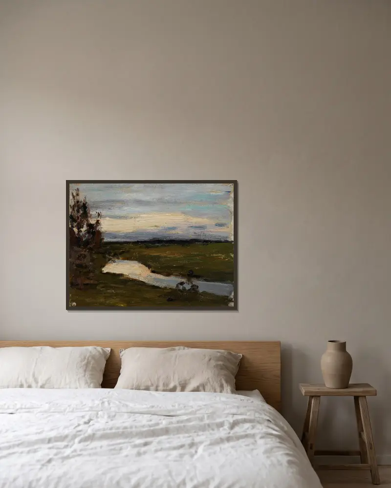 Ein Fluss in der hellen Nacht von Jan Ciągliński gerahmt an einer Wand